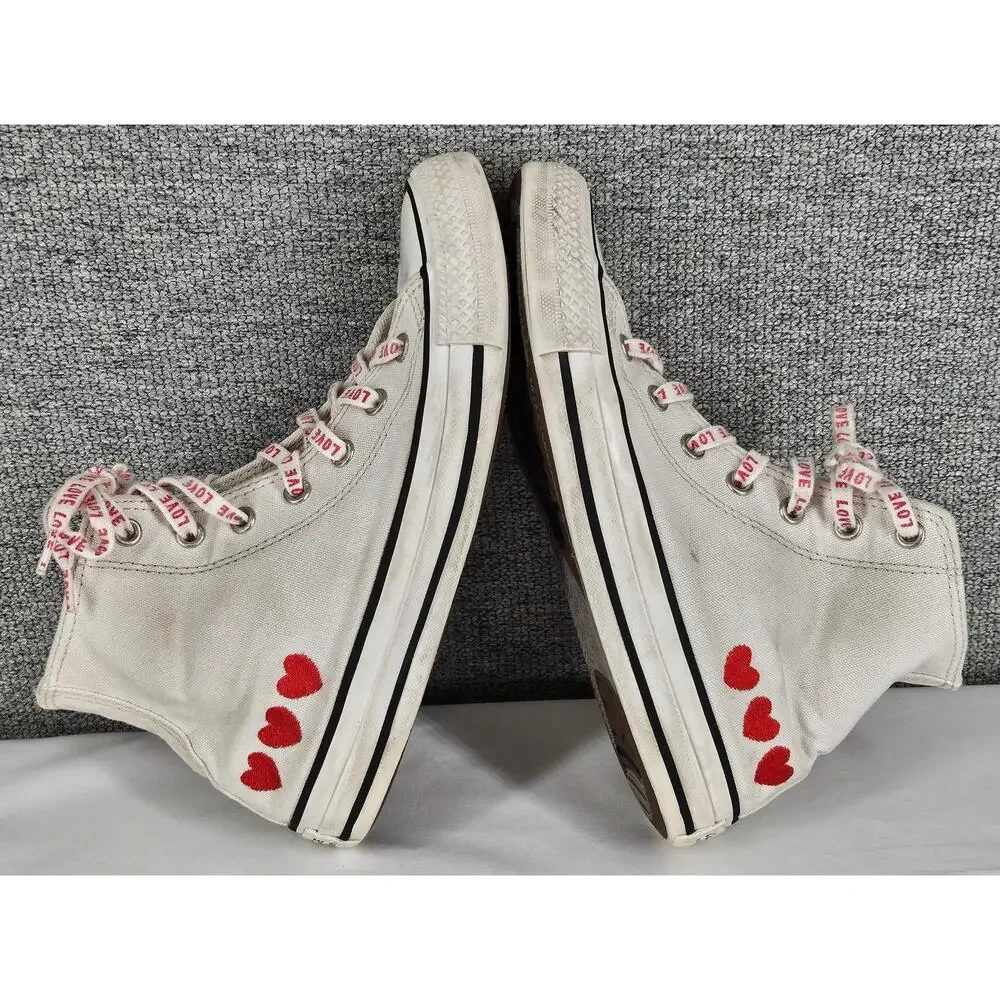 CONVERSE KIDS WHITE CHUCK TAYLOR ALL STAR EMBROIDERED HEARTS HIGH-TOPS SIZE 4